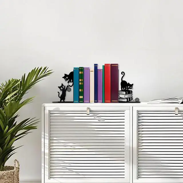 Alt view image 7 of 7 - Funny Cat Bookends Metal Black Cat Book Ends for Shelves Decorative Bookshelf Home Office Desk Bookshelf Decor Gift for Cat Lovers and Reading Enthusiasts