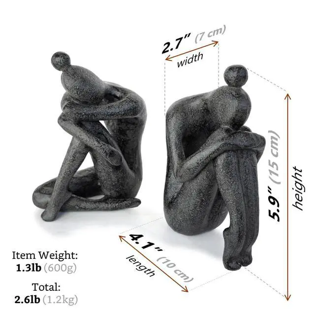 Alt view image 2 of 5 - Yoga-Style Black Decorative Bookends, Resin Book Stand to Hold Books Heavy Duty, Book Stoppers for Home Decor, Office Desk, Living Room Decor. Black. Book Ends for Shelf