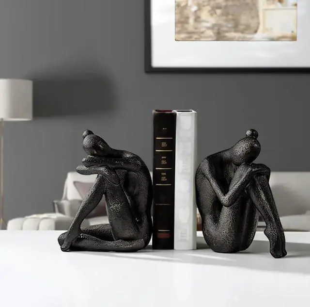 Alt view image 4 of 5 - Yoga-Style Black Decorative Bookends, Resin Book Stand to Hold Books Heavy Duty, Book Stoppers for Home Decor, Office Desk, Living Room Decor. Black. Book Ends for Shelf