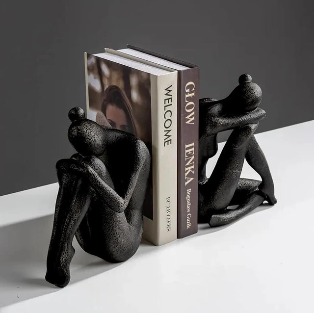 Alt view image 5 of 5 - Yoga-Style Black Decorative Bookends, Resin Book Stand to Hold Books Heavy Duty, Book Stoppers for Home Decor, Office Desk, Living Room Decor. Black. Book Ends for Shelf