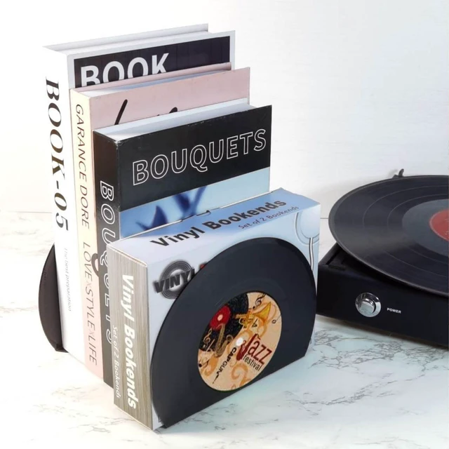 Alt view image 2 of 7 - Modern Bookends for Shelves,Retro Vinyl Record Bookends - Vintage Music Decor Bookend Set, Unique Decorative Book Stopper for Home Office & Gifts for Music Lovers(Jazz)