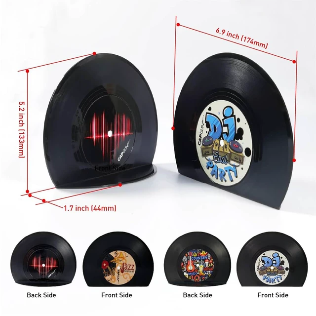 Alt view image 3 of 7 - Modern Bookends for Shelves,Retro Vinyl Record Bookends - Vintage Music Decor Bookend Set, Unique Decorative Book Stopper for Home Office & Gifts for Music Lovers(Jazz)