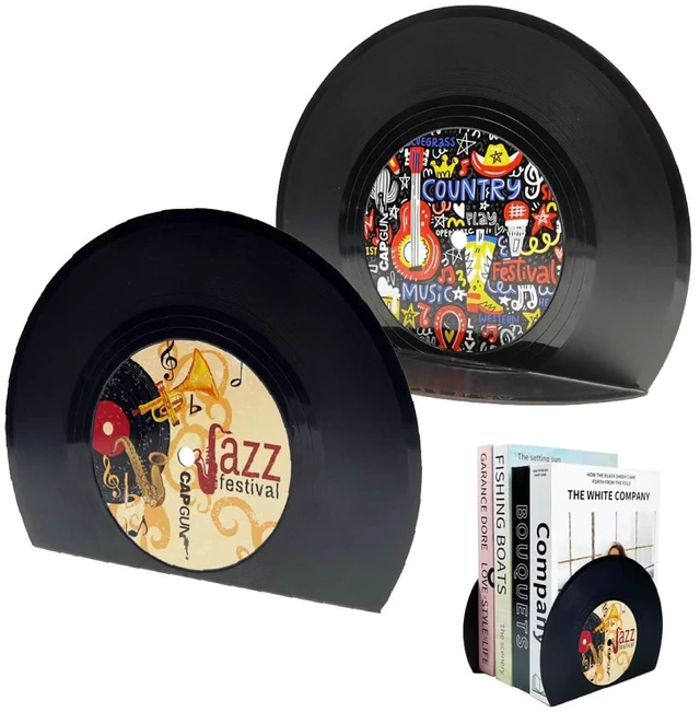 Main image of Modern Bookends for Shelves,Retro Vinyl Record Bookends - Vintage Music Decor Bookend Set, Unique Decorative Book Stopper for Home Office & Gifts for Music Lovers(Jazz)