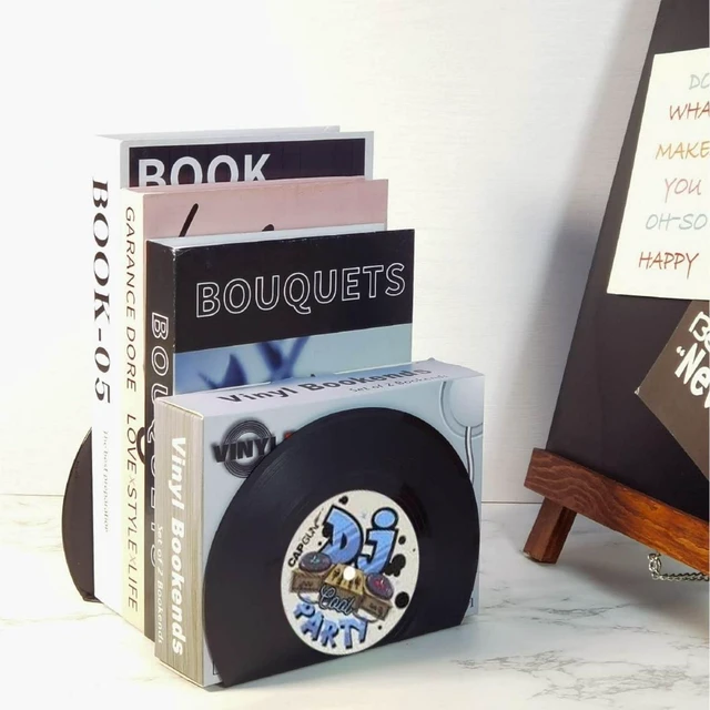 Alt view image 6 of 7 - Modern Bookends for Shelves,Retro Vinyl Record Bookends - Vintage Music Decor Bookend Set, Unique Decorative Book Stopper for Home Office & Gifts for Music Lovers(Jazz)
