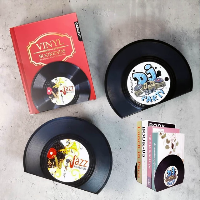 Alt view image 5 of 7 - Modern Bookends for Shelves,Retro Vinyl Record Bookends - Vintage Music Decor Bookend Set, Unique Decorative Book Stopper for Home Office & Gifts for Music Lovers(Jazz)