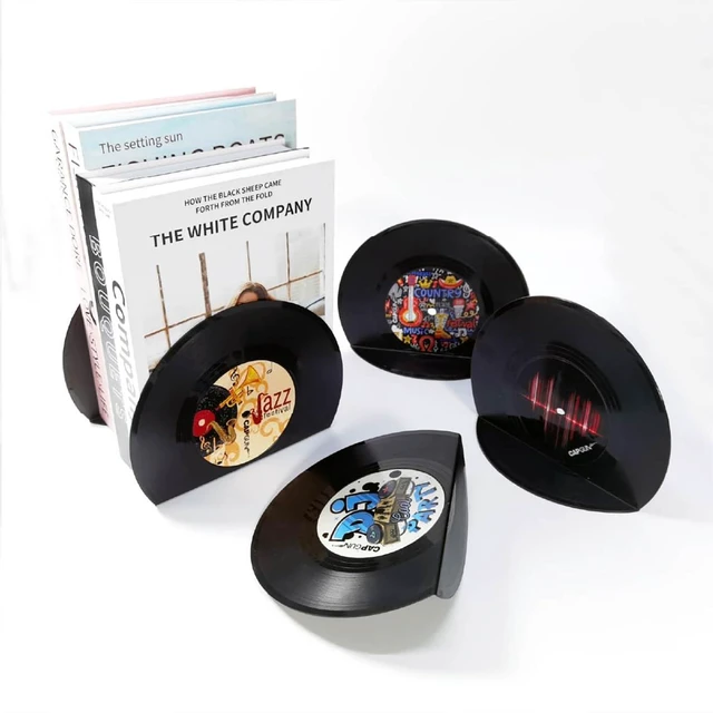 Alt view image 7 of 7 - Modern Bookends for Shelves,Retro Vinyl Record Bookends - Vintage Music Decor Bookend Set, Unique Decorative Book Stopper for Home Office & Gifts for Music Lovers(Jazz)