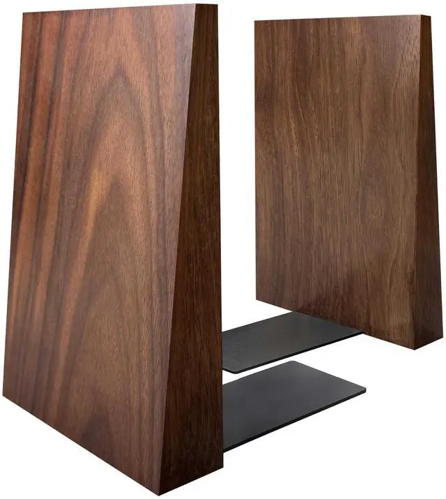 Main image of Decorative Bookends-Non Skid Triangle Walnut Bookend 6x5x4in 2Pack | Sturdy triangle design bookends supports heavy textbooks & binders upright, adds elegance to desk shelf in office,study,home