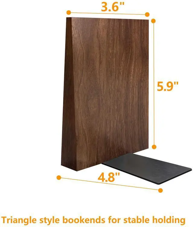 Alt view image 3 of 7 - Decorative Bookends-Non Skid Triangle Walnut Bookend 6x5x4in 2Pack | Sturdy triangle design bookends supports heavy textbooks & binders upright, adds elegance to desk shelf in office,study,home