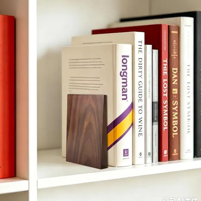 Alt view image 2 of 7 - Decorative Bookends-Non Skid Triangle Walnut Bookend 6x5x4in 2Pack | Sturdy triangle design bookends supports heavy textbooks & binders upright, adds elegance to desk shelf in office,study,home