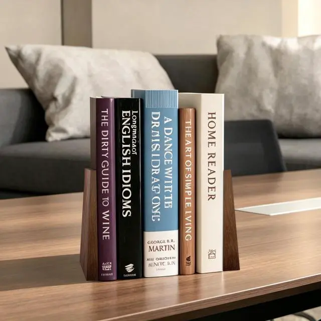 Alt view image 4 of 7 - Decorative Bookends-Non Skid Triangle Walnut Bookend 6x5x4in 2Pack | Sturdy triangle design bookends supports heavy textbooks & binders upright, adds elegance to desk shelf in office,study,home
