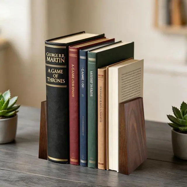 Alt view image 5 of 7 - Decorative Bookends-Non Skid Triangle Walnut Bookend 6x5x4in 2Pack | Sturdy triangle design bookends supports heavy textbooks & binders upright, adds elegance to desk shelf in office,study,home