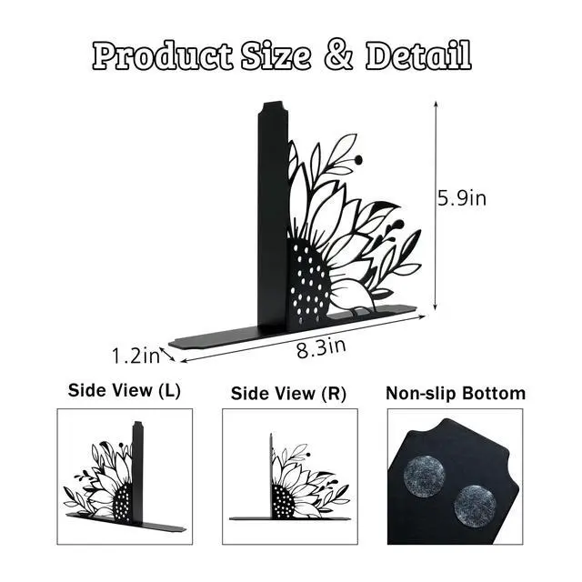 Alt view image 2 of 6 - Sunflower Decorative Bookends - Unique and Novelty Flower Bookends for Shelves, Cute and Durable Book Holders