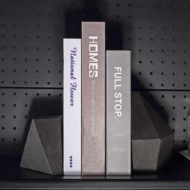 Alt view image 2 of 6 - Decorative Bookends, Heavy Duty Cast Iron, Art Shelf Decor, Geometry Abstract Theme (Black) by Ambipolar