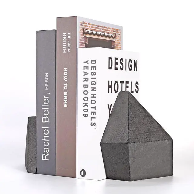 Alt view image 4 of 6 - Decorative Bookends, Heavy Duty Cast Iron, Art Shelf Decor, Geometry Abstract Theme (Black) by Ambipolar