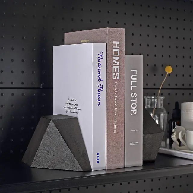 Alt view image 6 of 6 - Decorative Bookends, Heavy Duty Cast Iron, Art Shelf Decor, Geometry Abstract Theme (Black) by Ambipolar