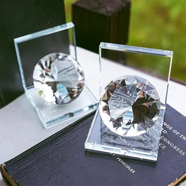 Alt view image 4 of 7 - 1 Pair Crystal Bookends with 80mm Clear Diamond for Heavy Books | L Shaped Heavy Duty Glass Book End for Shelves Non Skid Bookends Book Stopper, 4inch
