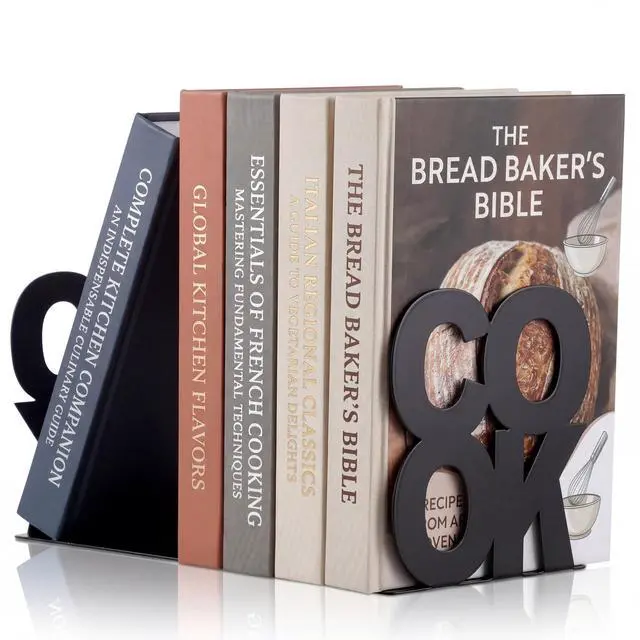 Main image of Cookbook Bookends Kitchen Decorative Metal Supports for Book-Rack Desk Kitchen Book Shelf Holder for Shelves Distinctive Appearance Design Book Ends Metal Supports(Black)
