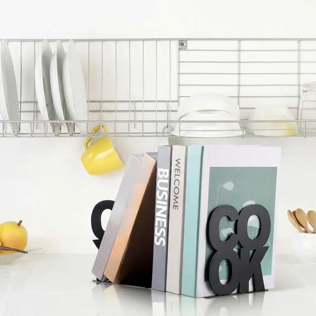 Alt view image 7 of 7 - Cookbook Bookends Kitchen Decorative Metal Supports for Book-Rack Desk Kitchen Book Shelf Holder for Shelves Distinctive Appearance Design Book Ends Metal Supports(Black)