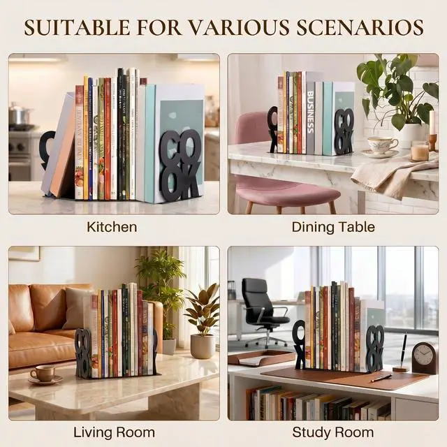 Alt view image 4 of 7 - Cookbook Bookends Kitchen Decorative Metal Supports for Book-Rack Desk Kitchen Book Shelf Holder for Shelves Distinctive Appearance Design Book Ends Metal Supports(Black)