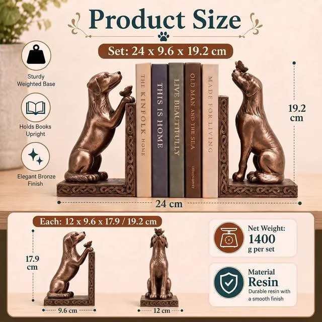 Alt view image 2 of 7 - Dog Decorative Bookend for Shelves - Dog Book Ends | Creative Book Stopper Holder for Desk Home Office Decor,Gift for Dog Loves