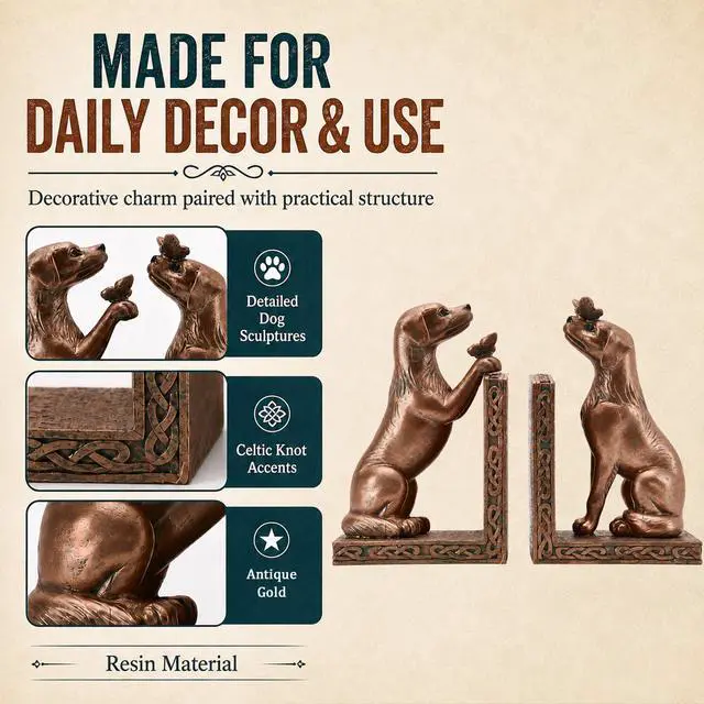 Alt view image 3 of 7 - Dog Decorative Bookend for Shelves - Dog Book Ends | Creative Book Stopper Holder for Desk Home Office Decor,Gift for Dog Loves
