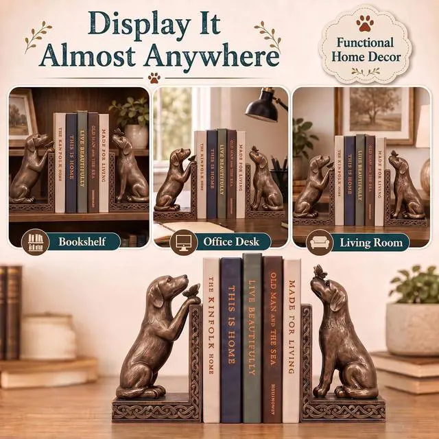 Alt view image 5 of 7 - Dog Decorative Bookend for Shelves - Dog Book Ends | Creative Book Stopper Holder for Desk Home Office Decor,Gift for Dog Loves