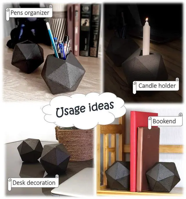 Alt view image 5 of 7 - Geometric Decorative Ball Shaped Bookends, Modern Cast Iron Black Bookends for Office Desk, Book Shelf, Room Decor, Home Office, Book Stand or Organizer, Set of 2. Antique Black