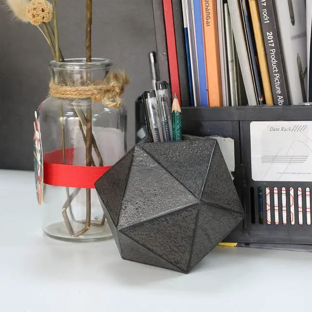 Alt view image 4 of 7 - Geometric Decorative Ball Shaped Bookends, Modern Cast Iron Black Bookends for Office Desk, Book Shelf, Room Decor, Home Office, Book Stand or Organizer, Set of 2. Antique Black