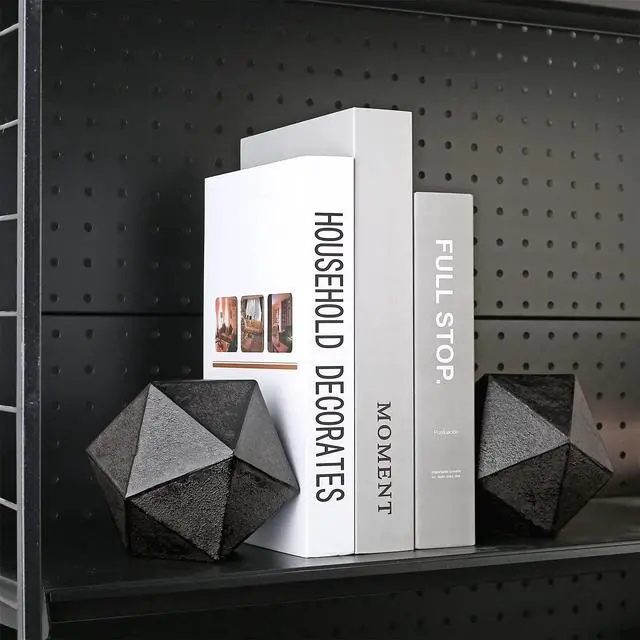Alt view image 6 of 7 - Geometric Decorative Ball Shaped Bookends, Modern Cast Iron Black Bookends for Office Desk, Book Shelf, Room Decor, Home Office, Book Stand or Organizer, Set of 2. Antique Black