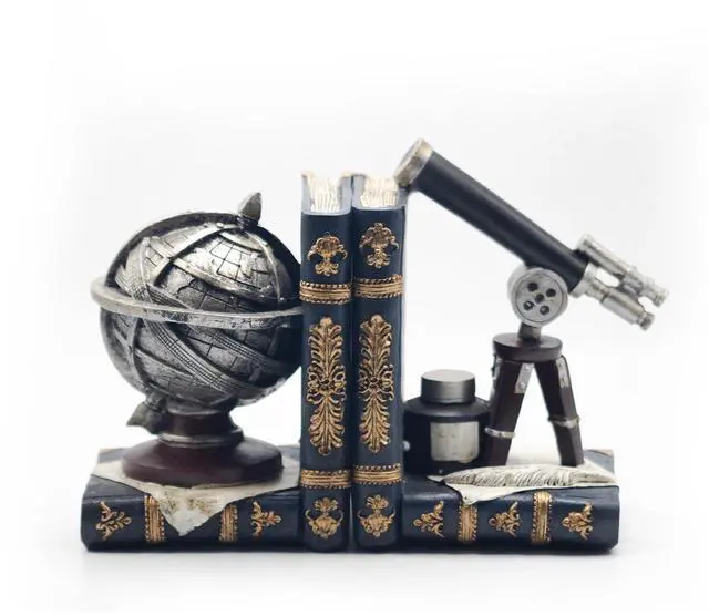 Main image of Vintage Decorative Bookends, Armillary Sphere & Space Telescope | Unique Bookends for Home Office Schools