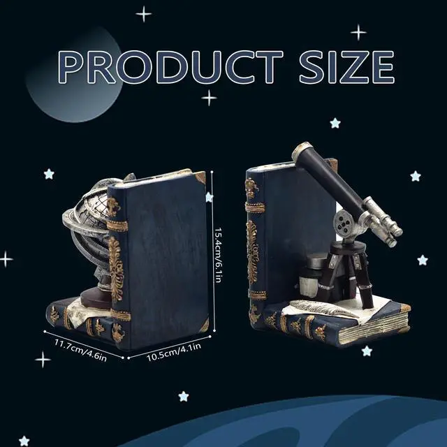 Alt view image 2 of 7 - Vintage Decorative Bookends, Armillary Sphere & Space Telescope | Unique Bookends for Home Office Schools
