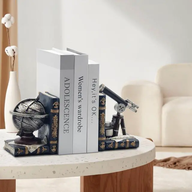 Alt view image 6 of 7 - Vintage Decorative Bookends, Armillary Sphere & Space Telescope | Unique Bookends for Home Office Schools