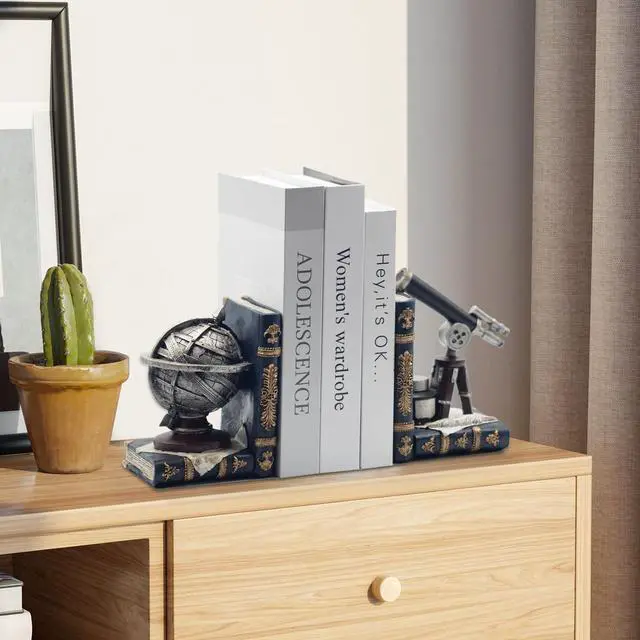 Alt view image 7 of 7 - Vintage Decorative Bookends, Armillary Sphere & Space Telescope | Unique Bookends for Home Office Schools