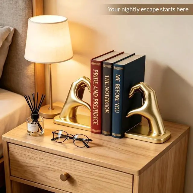 Alt view image 2 of 7 - Bookends for Heavy Books, Gold Heart Decorative Book Ends for Shelf | Resin Heavy Duty Book Stopper for Modern Home Decor, Heartwarming Gift for Friend or Family, Housewarming Gift