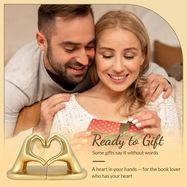 Alt view image 4 of 7 - Bookends for Heavy Books, Gold Heart Decorative Book Ends for Shelf | Resin Heavy Duty Book Stopper for Modern Home Decor, Heartwarming Gift for Friend or Family, Housewarming Gift
