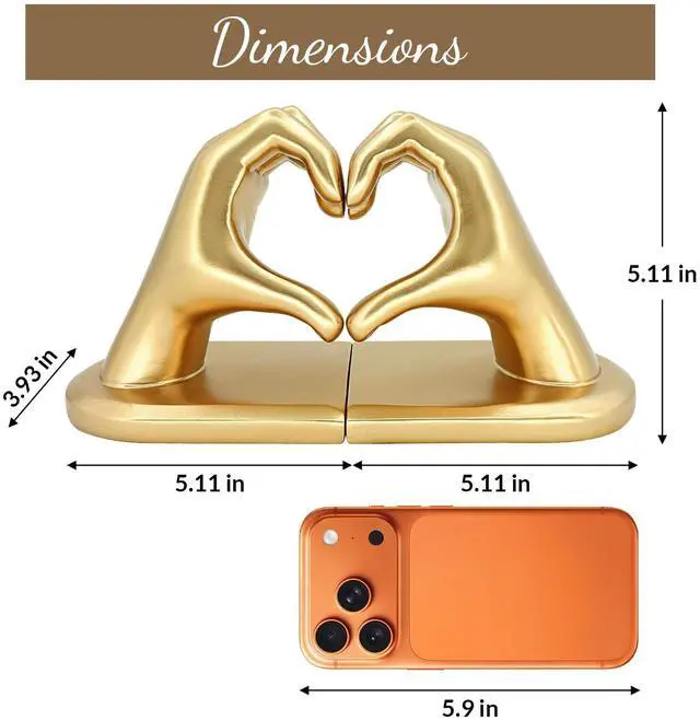 Alt view image 6 of 7 - Bookends for Heavy Books, Gold Heart Decorative Book Ends for Shelf | Resin Heavy Duty Book Stopper for Modern Home Decor, Heartwarming Gift for Friend or Family, Housewarming Gift