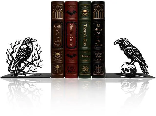 Main image of Matte Black Iron Gothic Decorative Bookends for Shelves, Raven Book Ends Decorative for Heavy Books, Unique Vintage Bookends, Metal Book Holders for Gothic Bookshelf and Office Decor