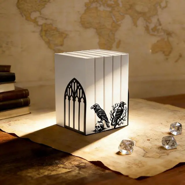Alt view image 6 of 7 - Matte Black Iron Gothic Decorative Bookends for Shelves, Raven Book Ends Decorative for Heavy Books, Unique Vintage Bookends, Metal Book Holders for Gothic Bookshelf and Office Decor