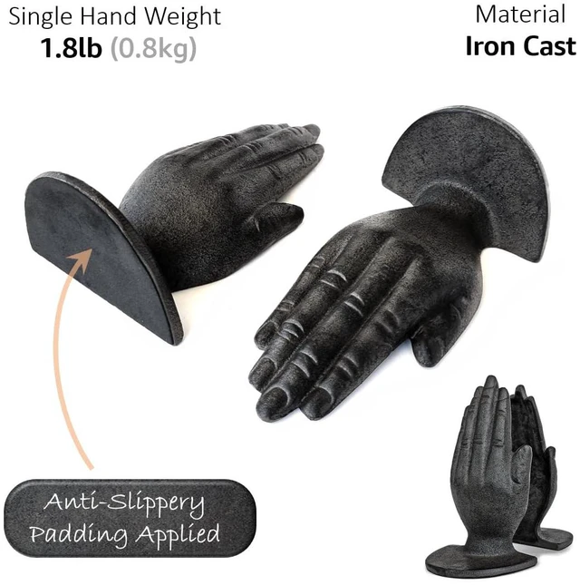 Alt view image 3 of 7 - Hands Style Decorative Bookends - Antique Black Cast Iron Decorative Accent for Home Decor, Bookshelf, Living Room Decor, Decorative Bookends for Heavy Books