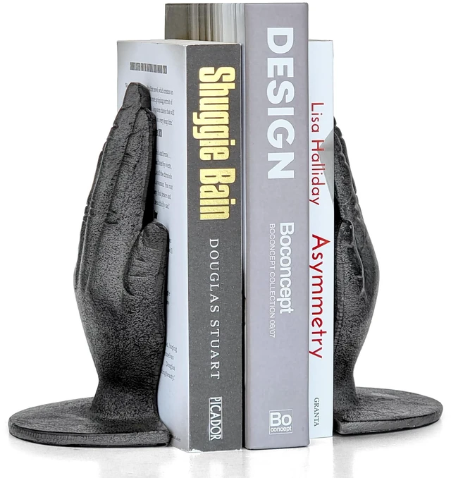Main image of Hands Style Decorative Bookends - Antique Black Cast Iron Decorative Accent for Home Decor, Bookshelf, Living Room Decor, Decorative Bookends for Heavy Books