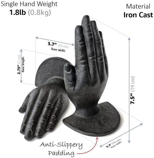 Alt view image 2 of 7 - Hands Style Decorative Bookends - Antique Black Cast Iron Decorative Accent for Home Decor, Bookshelf, Living Room Decor, Decorative Bookends for Heavy Books