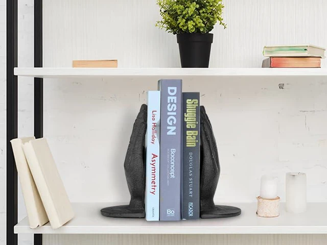 Alt view image 5 of 7 - Hands Style Decorative Bookends - Antique Black Cast Iron Decorative Accent for Home Decor, Bookshelf, Living Room Decor, Decorative Bookends for Heavy Books