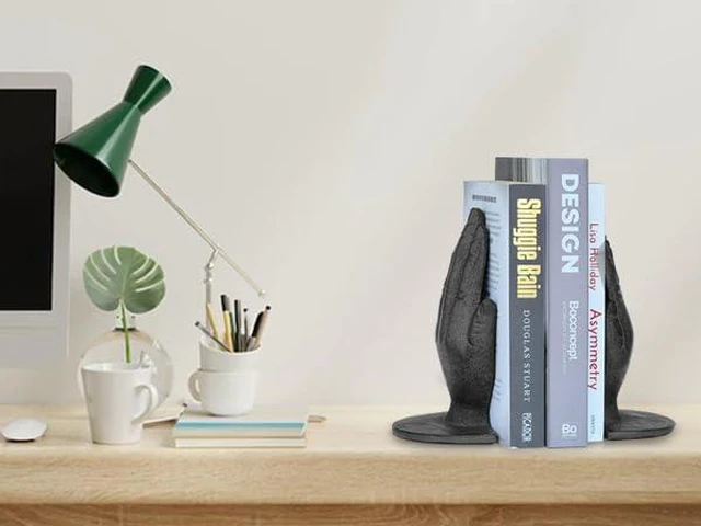 Alt view image 6 of 7 - Hands Style Decorative Bookends - Antique Black Cast Iron Decorative Accent for Home Decor, Bookshelf, Living Room Decor, Decorative Bookends for Heavy Books