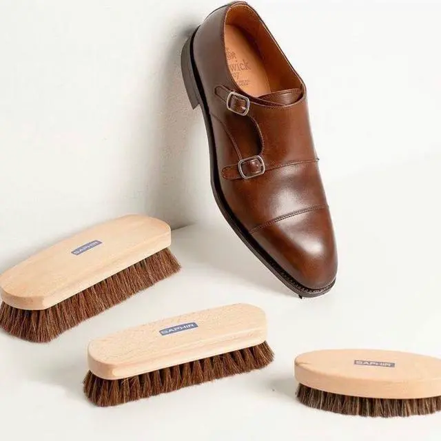 Alt view image 4 of 6 - Natural Horsehair Brush - Shoe Polish Brush for Cleaning, Polishing & Buffing Leather Shoes - 7" (18cm)