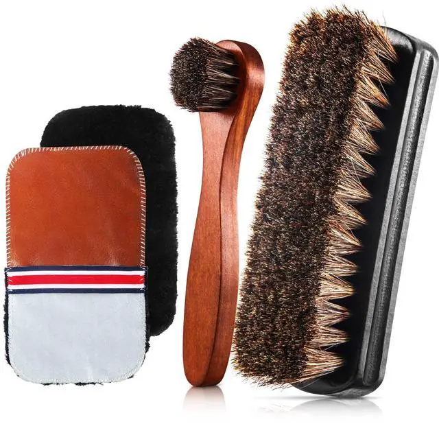 Main image of 4 Pcs Horsehair Shine Shoes Brush Kit Polish Dauber Applicators Cleaning Leather Shoes Boots Care Brushes Suede Cleaner Brush with Microfiber Shoe Gloves(4 Pcs Style D)
