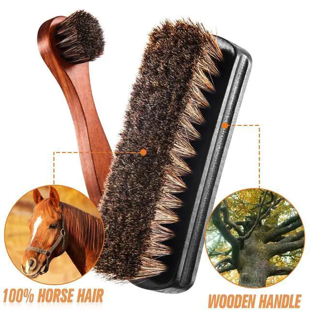 Alt view image 3 of 7 - 4 Pcs Horsehair Shine Shoes Brush Kit Polish Dauber Applicators Cleaning Leather Shoes Boots Care Brushes Suede Cleaner Brush with Microfiber Shoe Gloves(4 Pcs Style D)