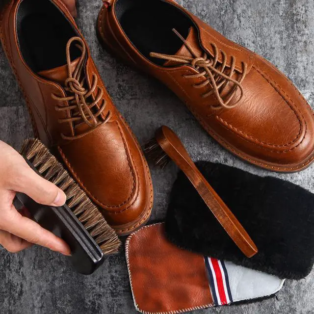 Alt view image 6 of 7 - 4 Pcs Horsehair Shine Shoes Brush Kit Polish Dauber Applicators Cleaning Leather Shoes Boots Care Brushes Suede Cleaner Brush with Microfiber Shoe Gloves(4 Pcs Style D)