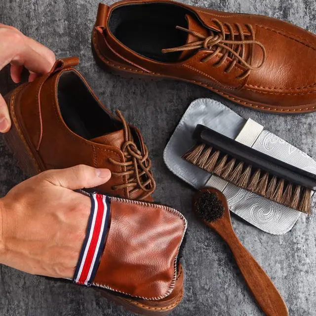 Alt view image 4 of 7 - 4 Pcs Horsehair Shine Shoes Brush Kit Polish Dauber Applicators Cleaning Leather Shoes Boots Care Brushes Suede Cleaner Brush with Microfiber Shoe Gloves(4 Pcs Style D)