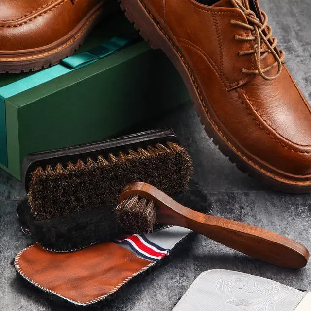 Alt view image 7 of 7 - 4 Pcs Horsehair Shine Shoes Brush Kit Polish Dauber Applicators Cleaning Leather Shoes Boots Care Brushes Suede Cleaner Brush with Microfiber Shoe Gloves(4 Pcs Style D)
