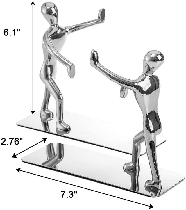 Alt view image 2 of 6 - Heavy Duty Stainless Steel Man Bookends Nonskid Bookends Art Bookend,1 Pair(Silver)